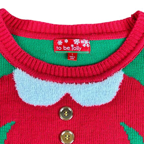 To Be Jolly Holiday Pullover Women Size Large Red Green White Elf Ugly Sweater - Picture 8 of 13